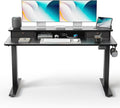 55 X 24 Inch Height Adjustable Electric Standing Desk with Double Drawer, Stand up Home Office Computer Desk with 4 Height-Adjustable Feets & 2 Hooks, Black