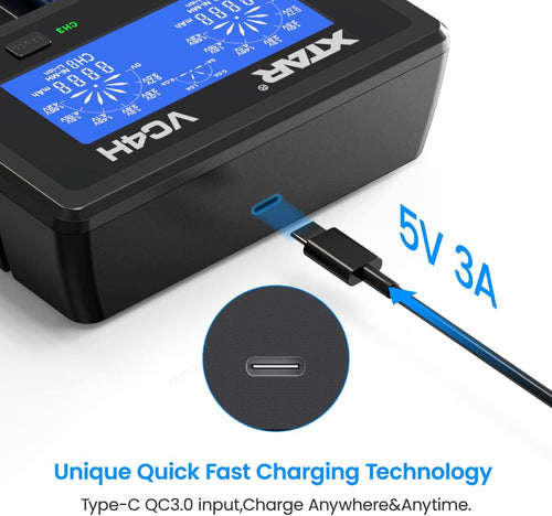 18650 Charger  VC4H Battery Charger 4 Bays Updated 21700 Battery Charger USB C Charger Not Including Batteries
