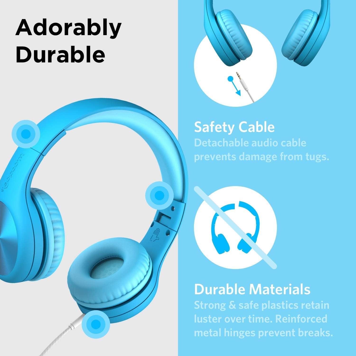 Connect+ Pro Kids Headphones for School - Blue Over-Ear, Wired, Volume-Limiting - Kids Wired Headphones with Microphone, Passive Noise Reduction & Shareport for Shared Listening