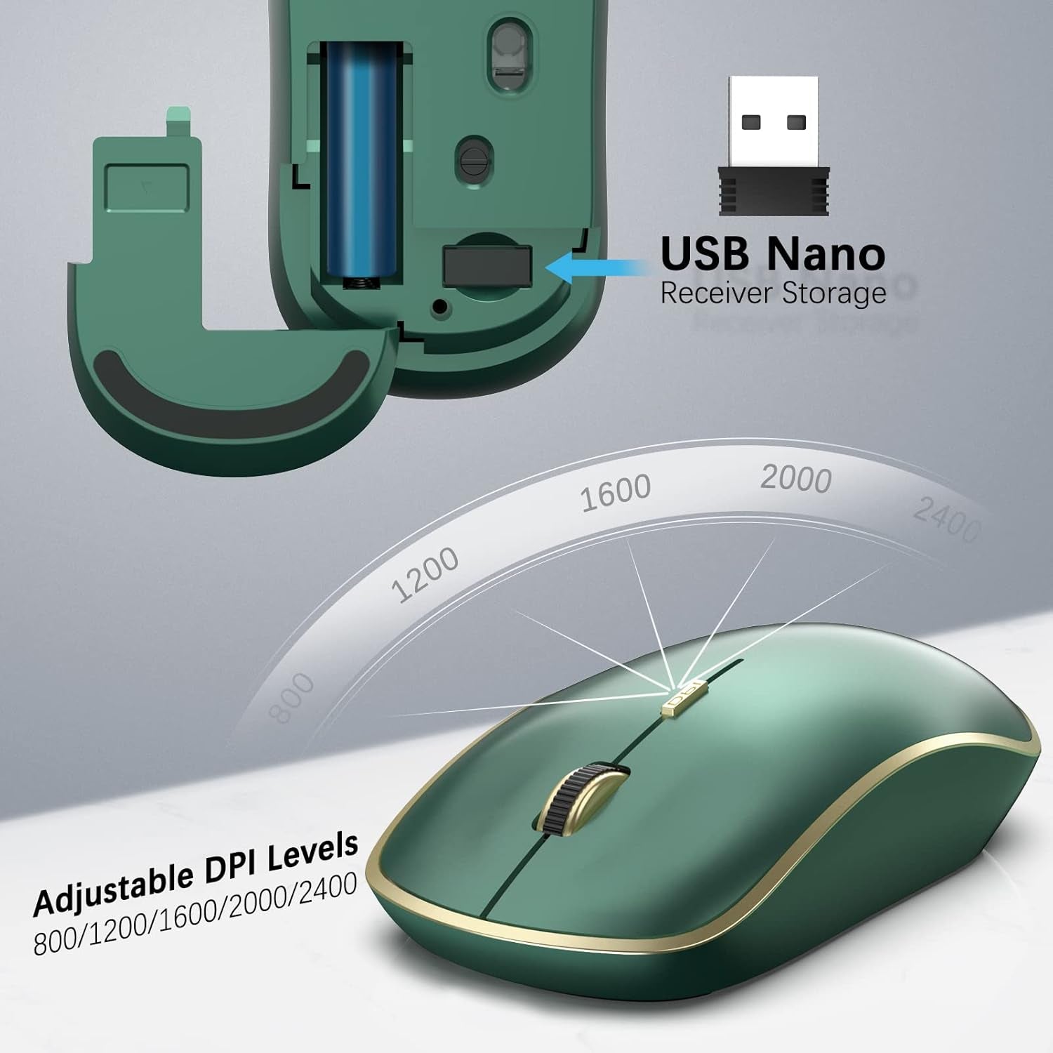 Wireless Keyboard and Mouse Combo,2.4G Compact and Quiet Wireless Keyboard,Ergonomic and Portable Design for Computer, Windows,Desktop, PC, Laptop-Cangling Green