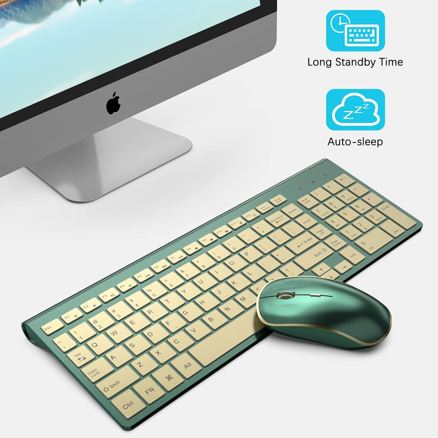 Wireless Keyboard and Mouse Combo,2.4G Compact and Quiet Wireless Keyboard,Ergonomic and Portable Design for Computer, Windows,Desktop, PC, Laptop-Cangling Green