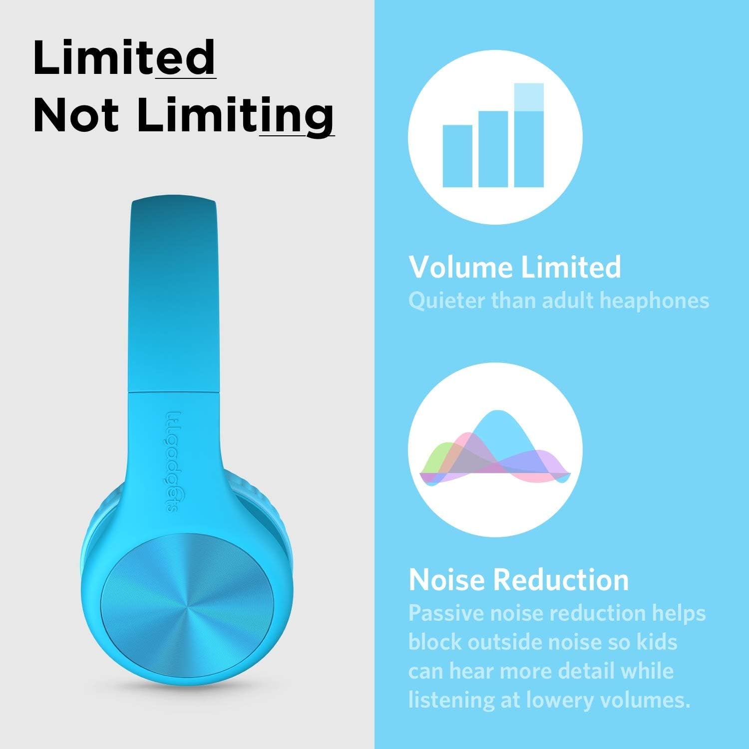 Connect+ Pro Kids Headphones for School - Blue Over-Ear, Wired, Volume-Limiting - Kids Wired Headphones with Microphone, Passive Noise Reduction & Shareport for Shared Listening