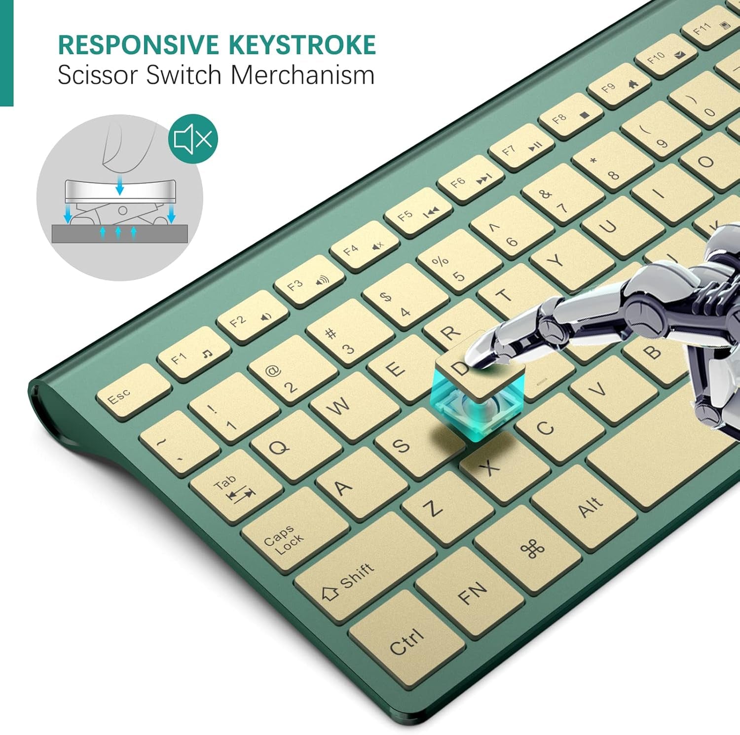 Wireless Keyboard and Mouse Combo,2.4G Compact and Quiet Wireless Keyboard,Ergonomic and Portable Design for Computer, Windows,Desktop, PC, Laptop-Cangling Green