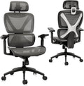 Ergonomic Office Chair, Big and Tall Mesh Chair with Lumbar Support, 3D Armrest - 215° Rotation, Adjustable Headrest & Soft Seat, Durable Desk Chair 350LBS for Work Gaming Computer,Grey